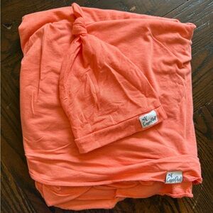 Copper Pearl Coral Baby Swaddle and Hat Set